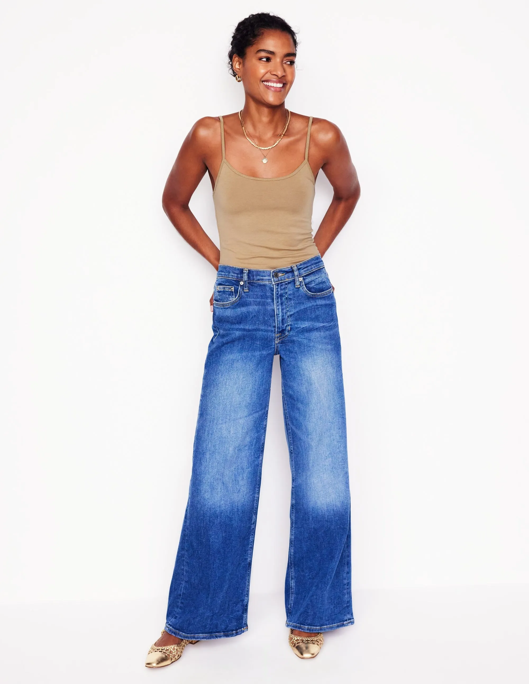 AdjustableCuffSystem YarnDyed Stripes Plain Cami Top-Medium Beige