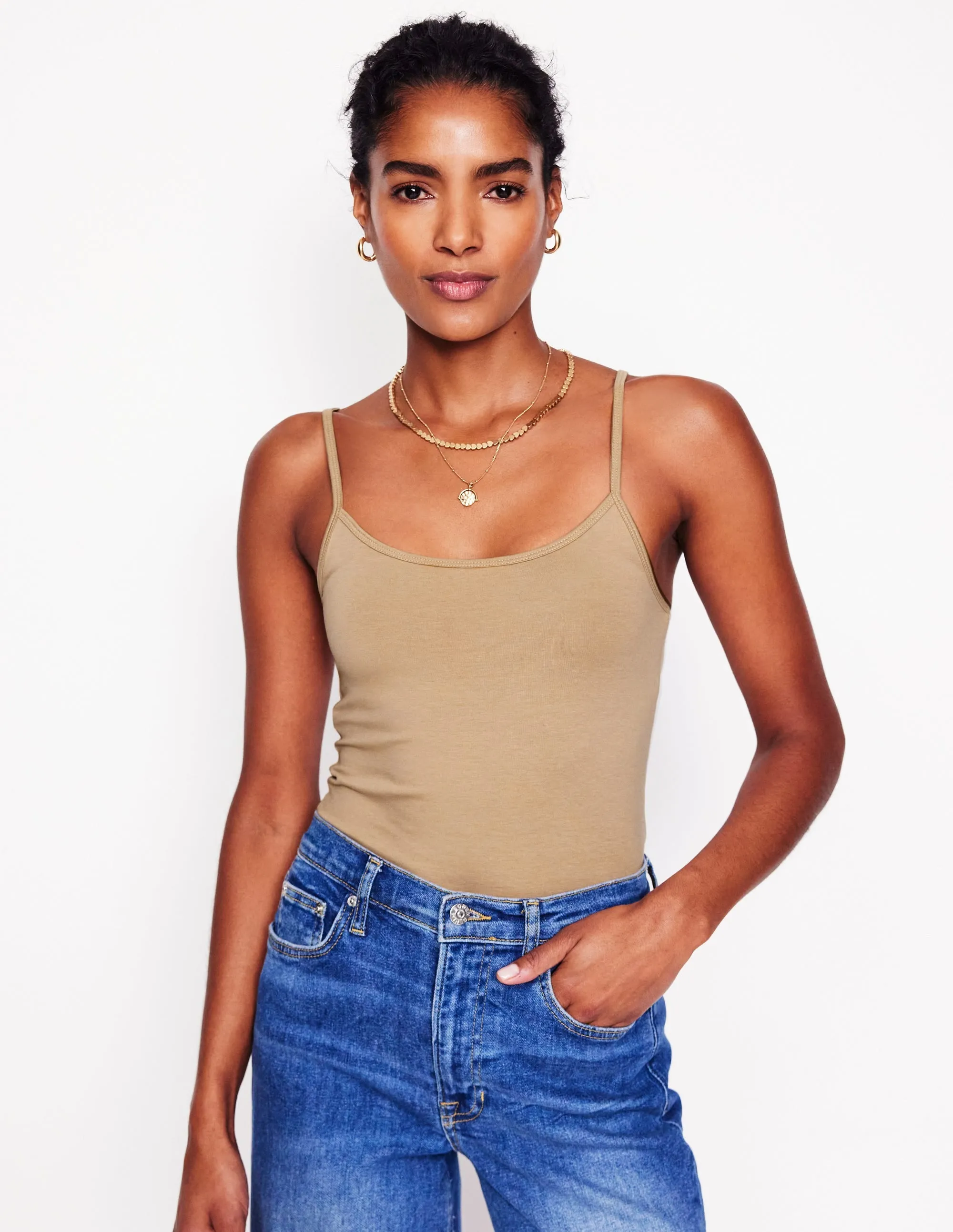 Plain Cami Top-Medium Beige Comfortable Cotton ThermalRegulating Fabric