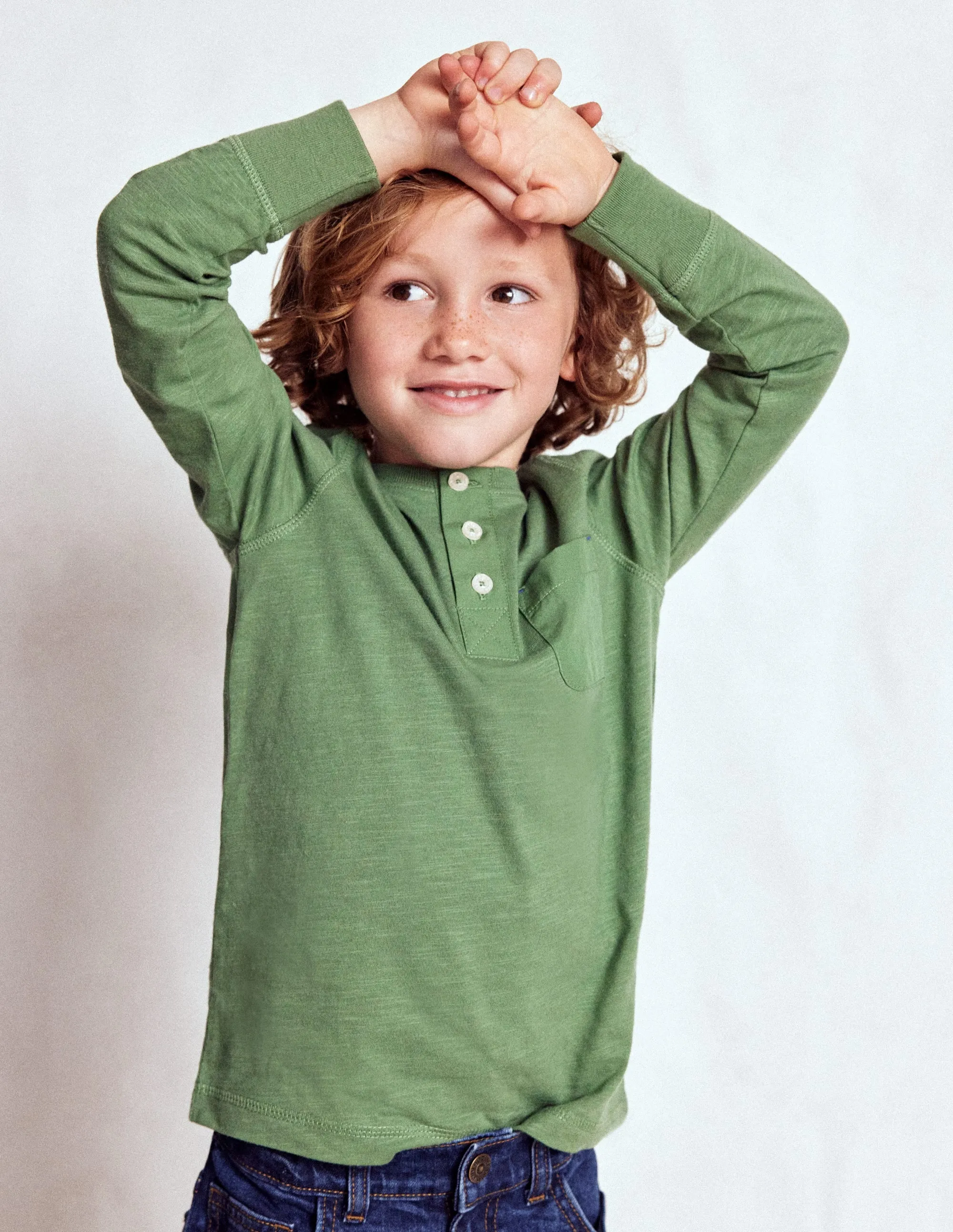 Easy to Wear Everyday Henley T-shirt-Newt Green