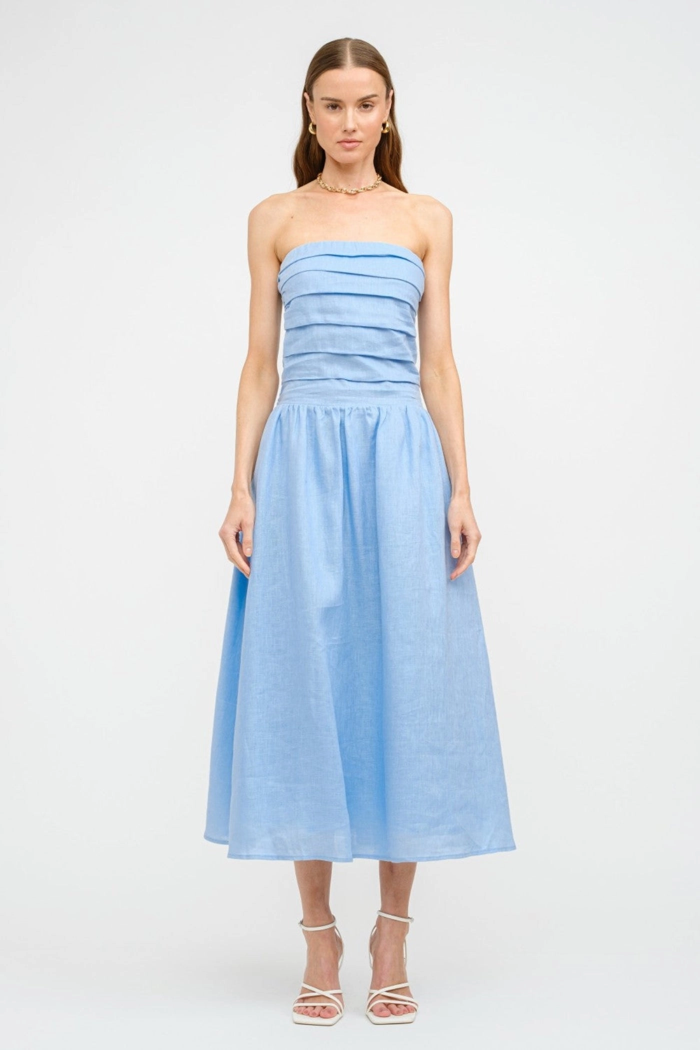 Bold Fashion Relaxed Line PENELOPE LINEN STRAPLESS MIDI DRESS