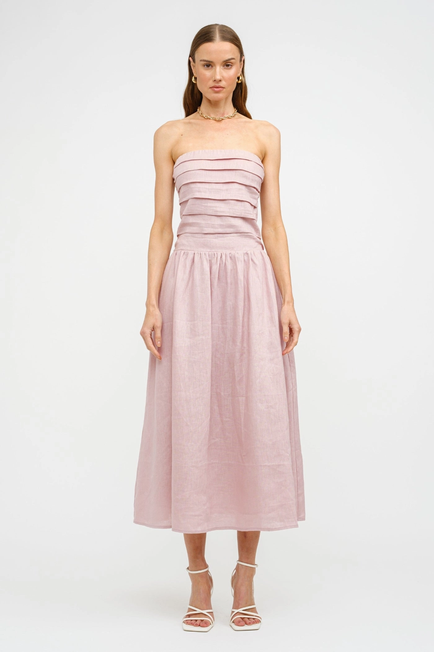 PENELOPE LINEN STRAPLESS MIDI DRESS Perfect For Work WrinkleResistantFinish