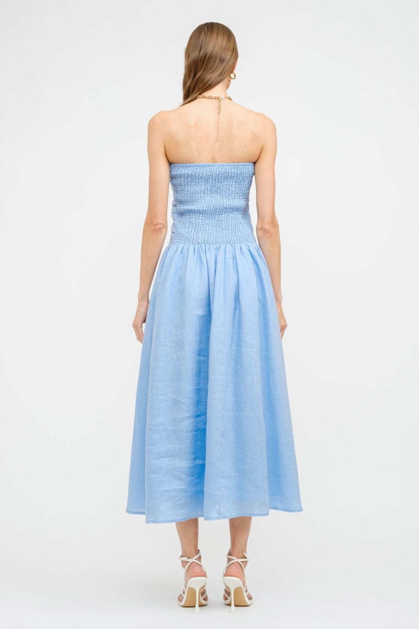 PENELOPE LINEN STRAPLESS MIDI DRESS Travel-friendly