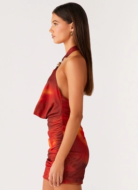 Midnight Ember Mini Dress - Scarlet Blur