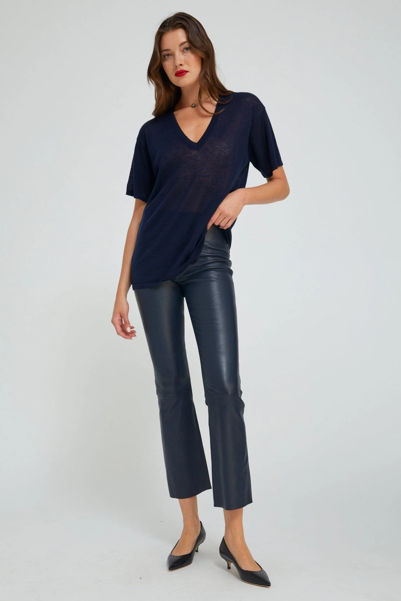 City Walk Lightweight Material Midnight Leather Ankle Flare