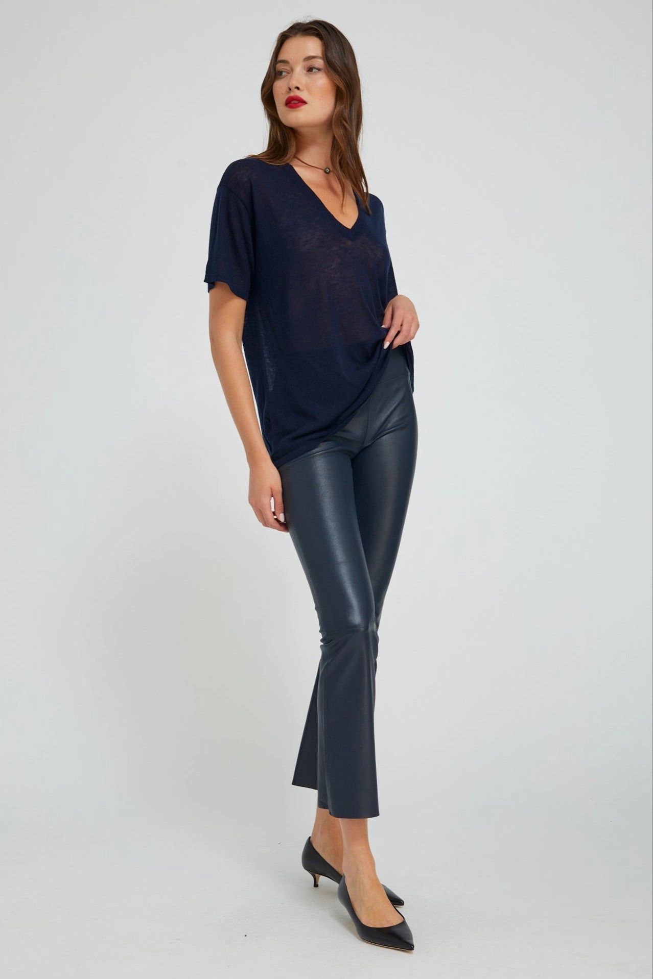 Midnight Leather Ankle Flare Double Layered Fabric