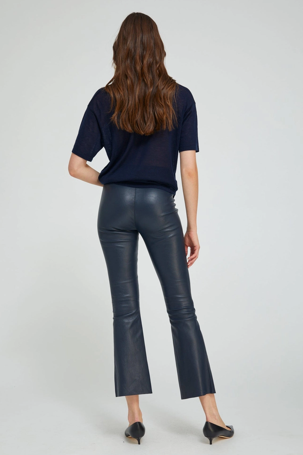 Trendy Style Slimming Stretch Midnight Leather Ankle Flare