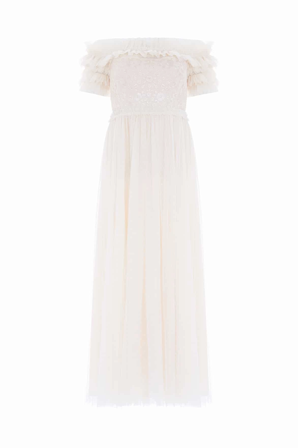 Comfortable fit for outings Statement-Piece Midsummer Lace Bodice Off-Shoulder Ankle Gown