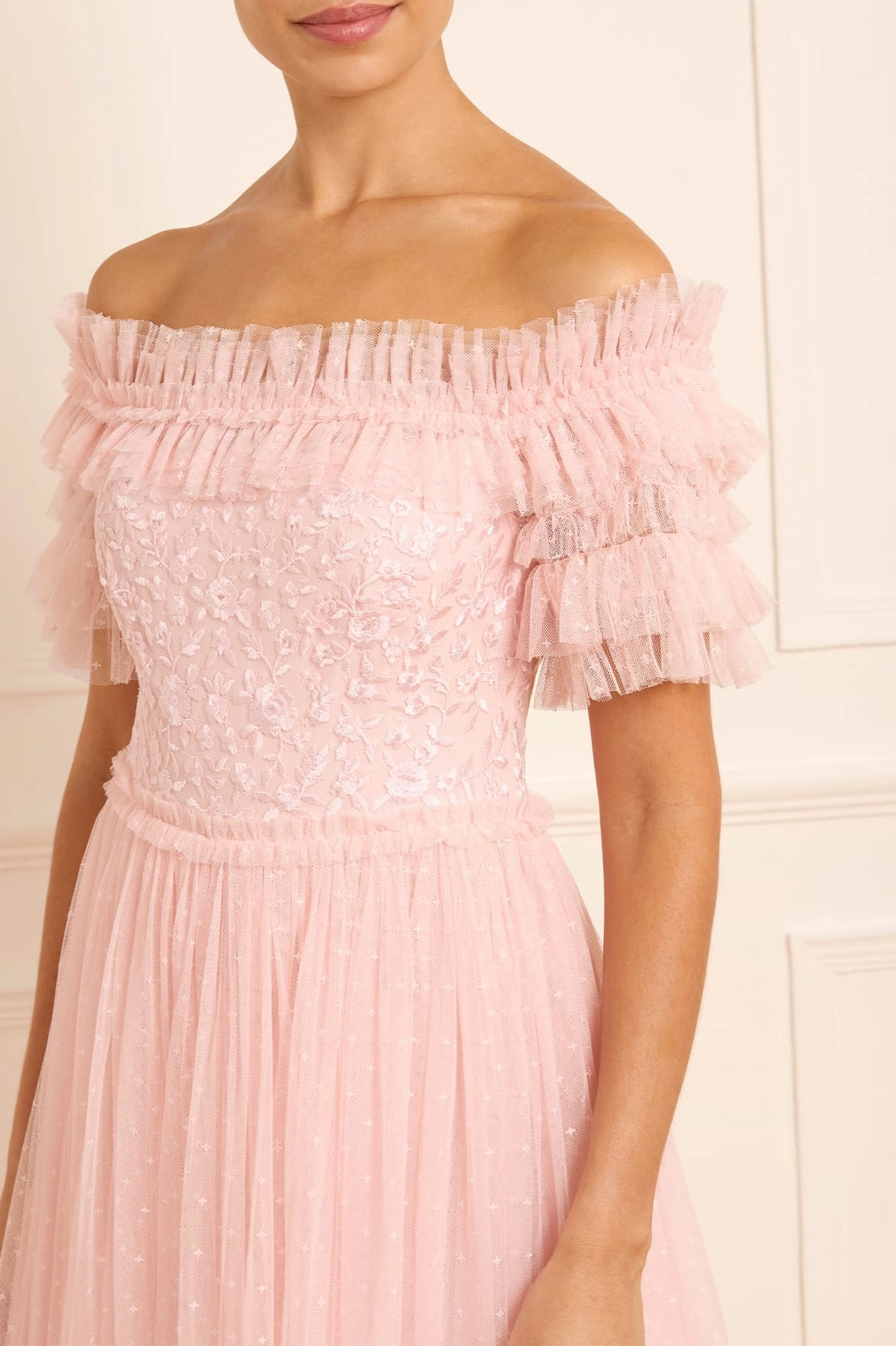Comfort and Elegance Smooth Vibes Midsummer Lace Bodice Off-Shoulder Ankle Gown