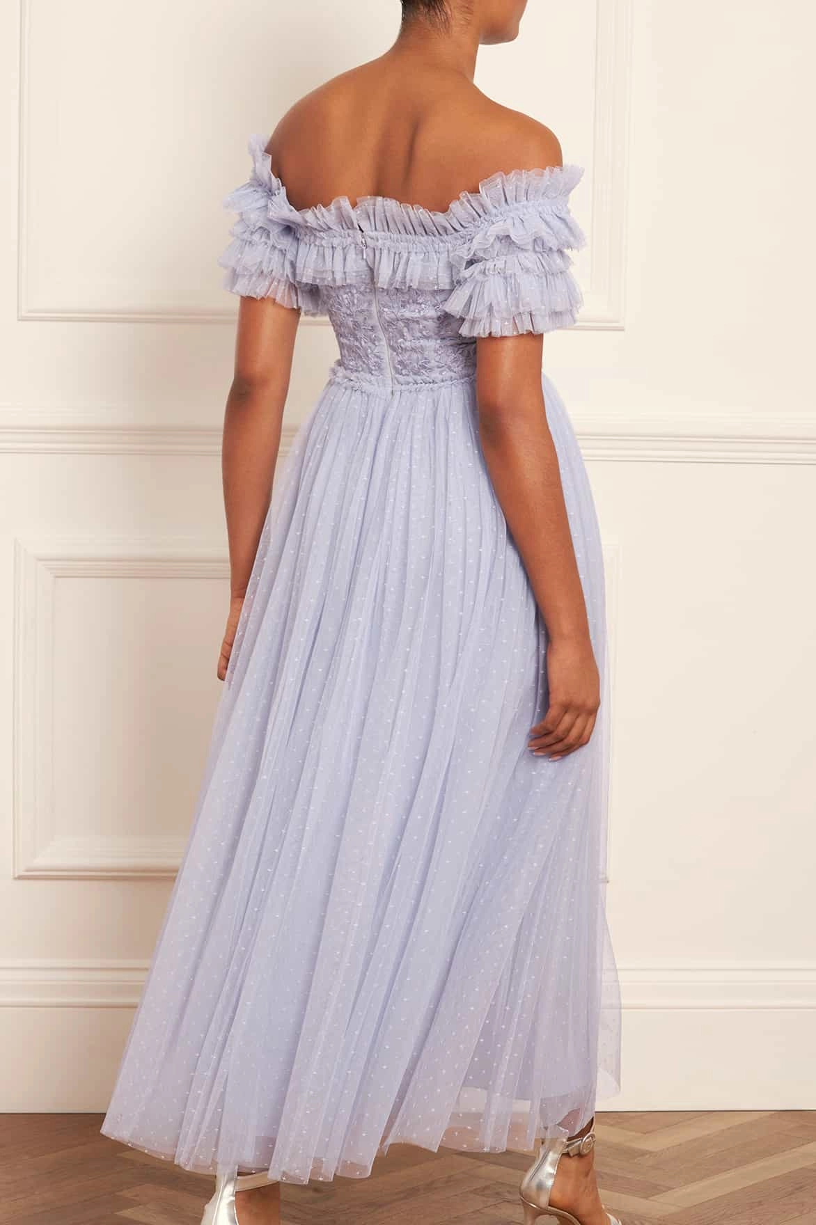 Midsummer Lace Bodice Off-Shoulder Ankle Gown Textured Surface