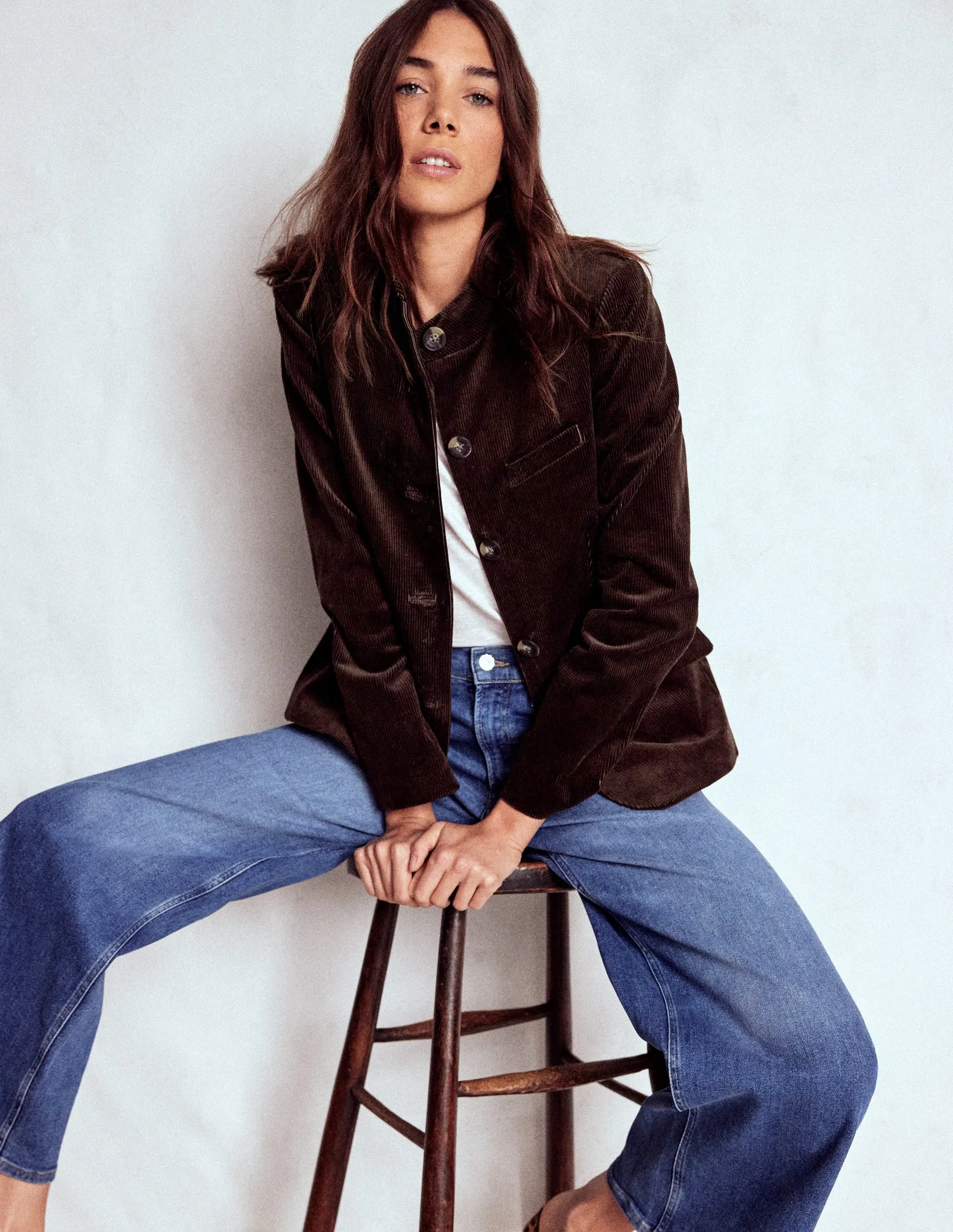 ScratchResistant Zippers Casual Feel Military Cord Jacket-Espresso