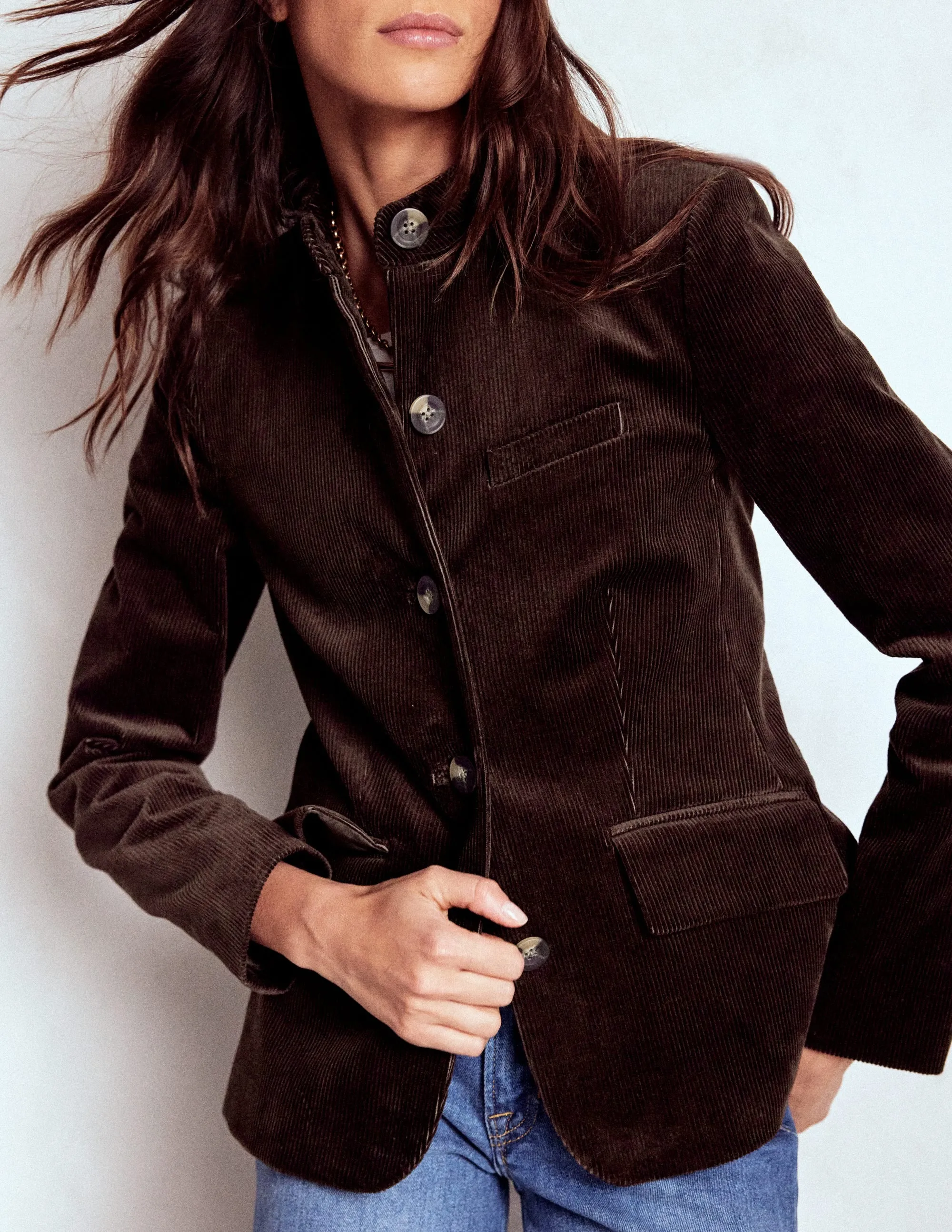 Military Cord Jacket-Espresso Shawl Lapel WeatherproofCoating