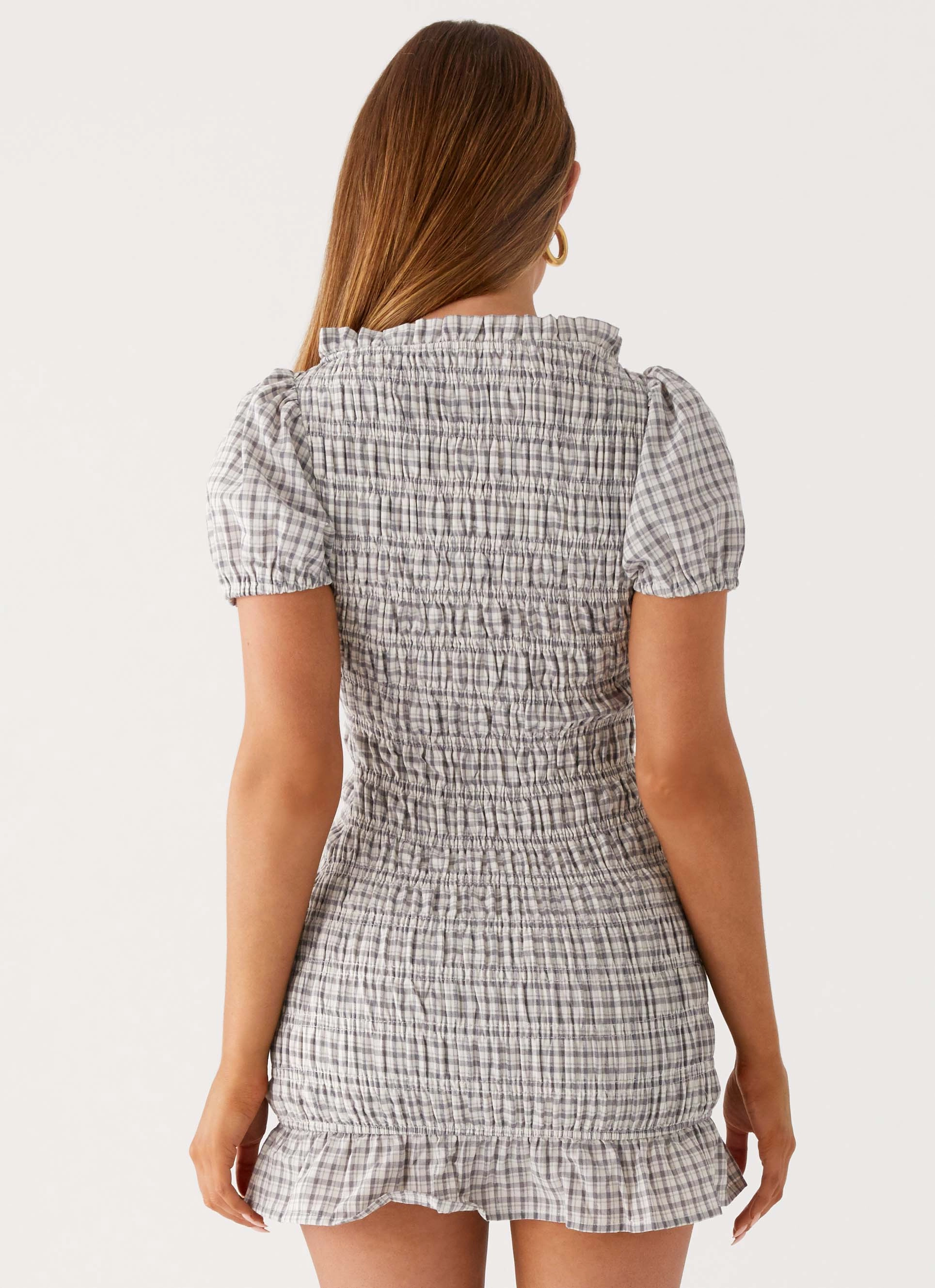 Millicent Ruched Mini Dress - Grey Check