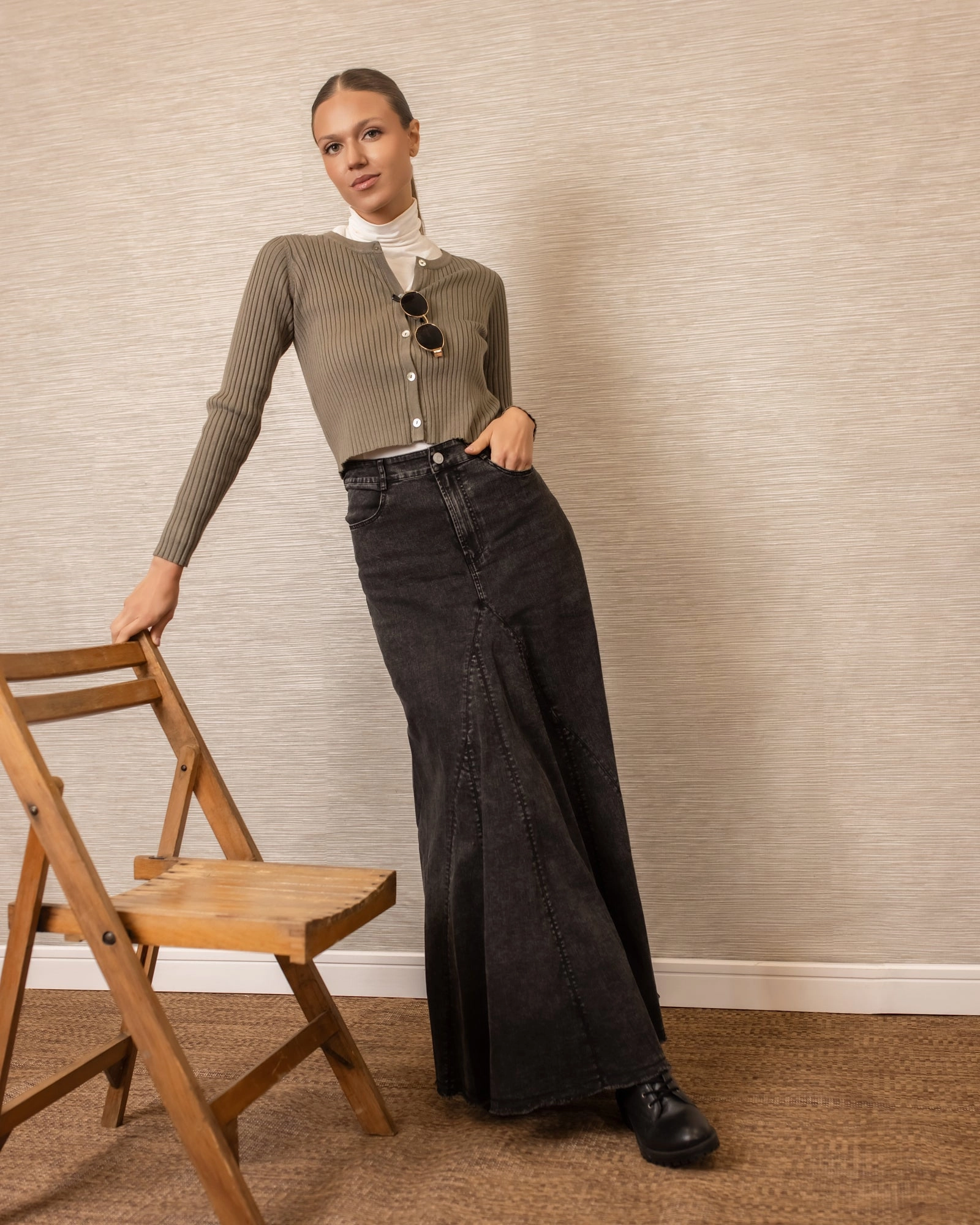 Flared Denim Skirt| Black Bold Finish