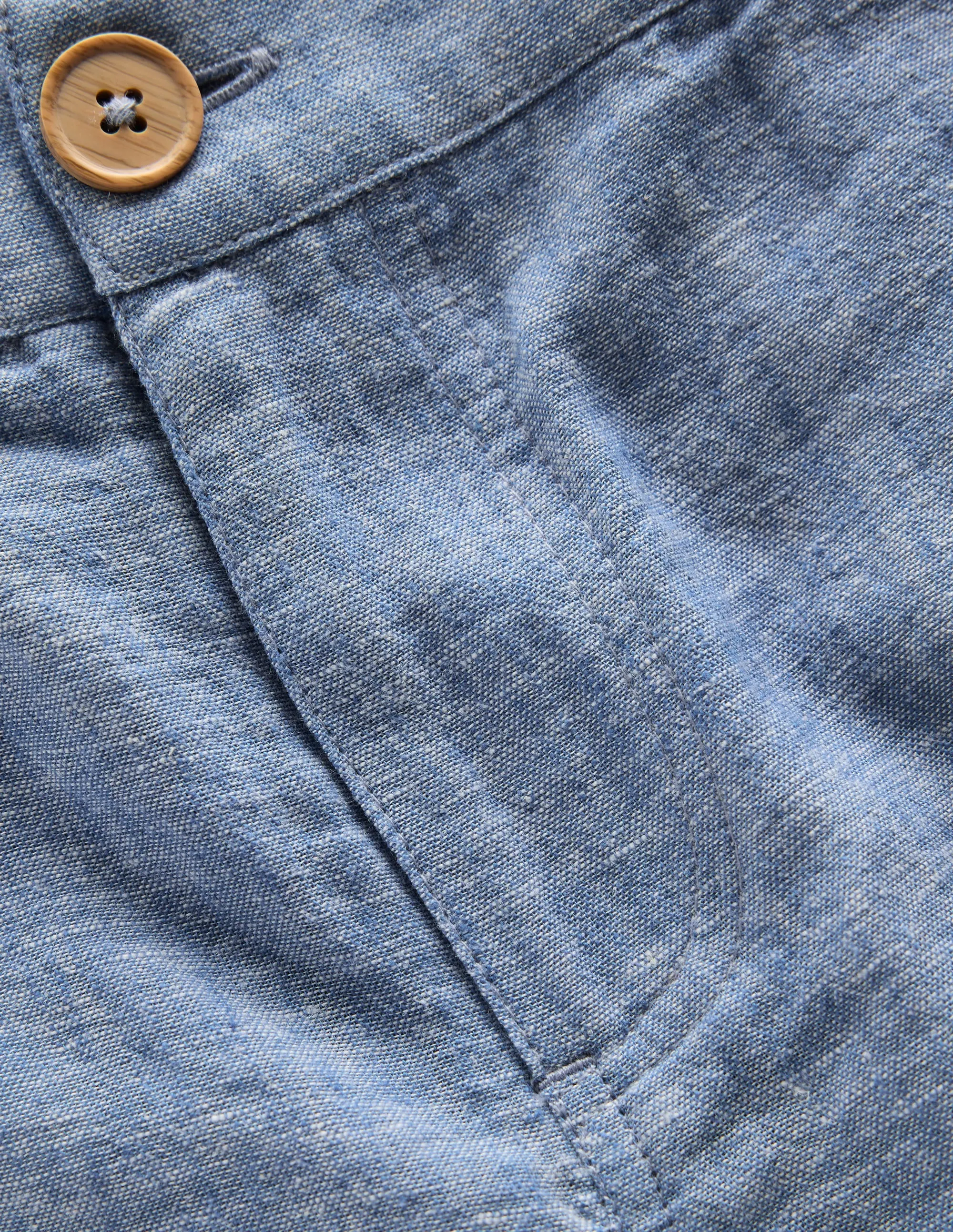 Cotton Linen Shorts-Chambray Stretch Woven Fabric Sport Fit
