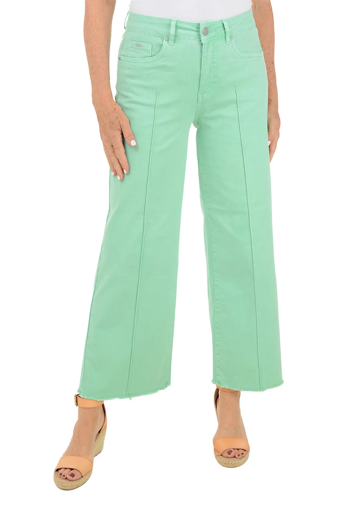 Pintuck Wide Leg Denim Twill Ankle Pant Non Slip Waistband WindResistantMaterial