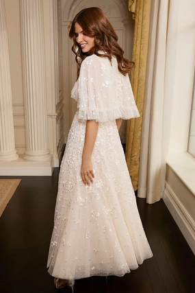 Work Vibes Dahlia Ditsy Short Cape Ankle Gown