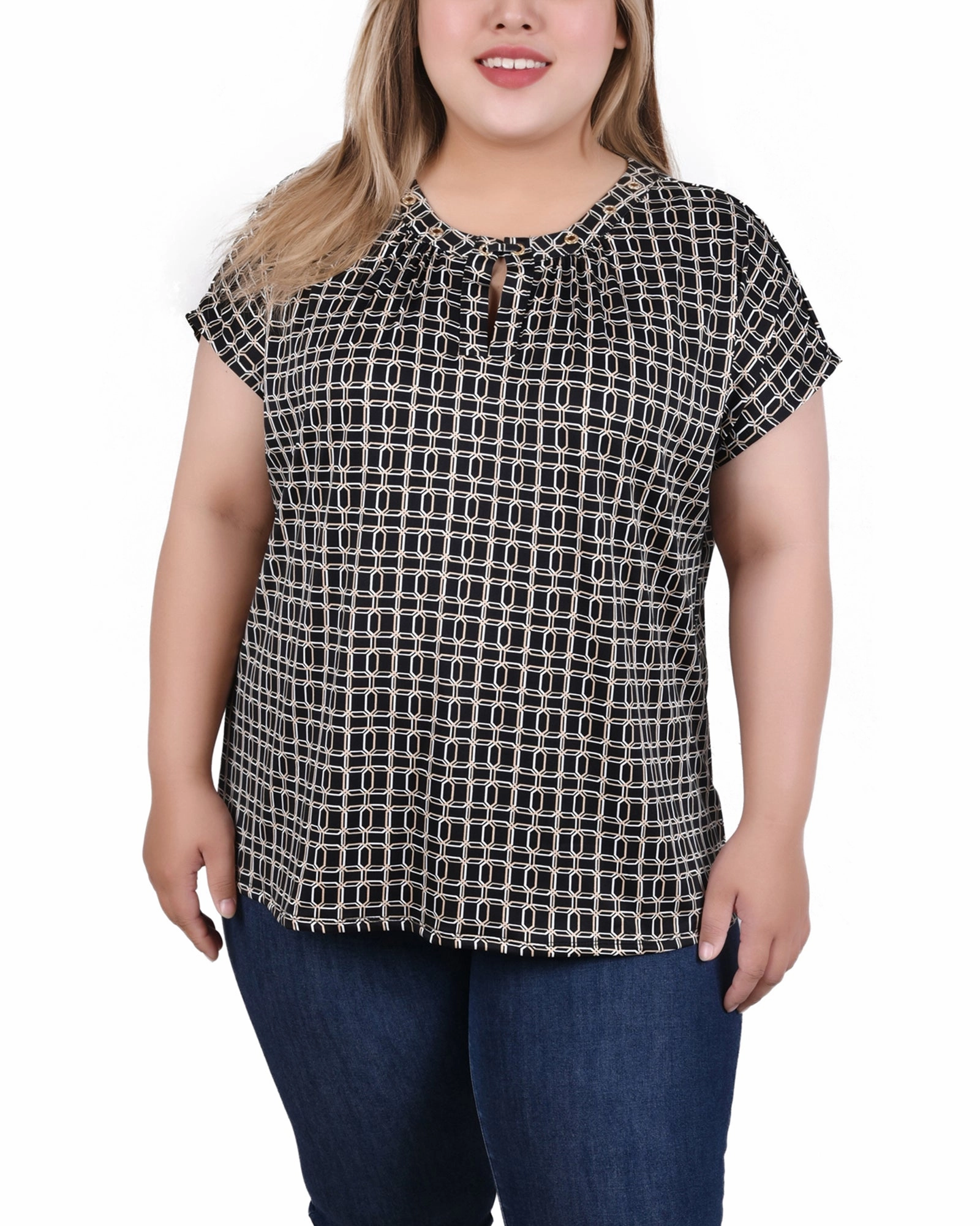 BreathableBack Plus Size Extended Sleeve Top With Grommets