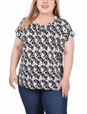 Plus Size Extended Sleeve Top With Grommets Breathable Mesh Back Retro design