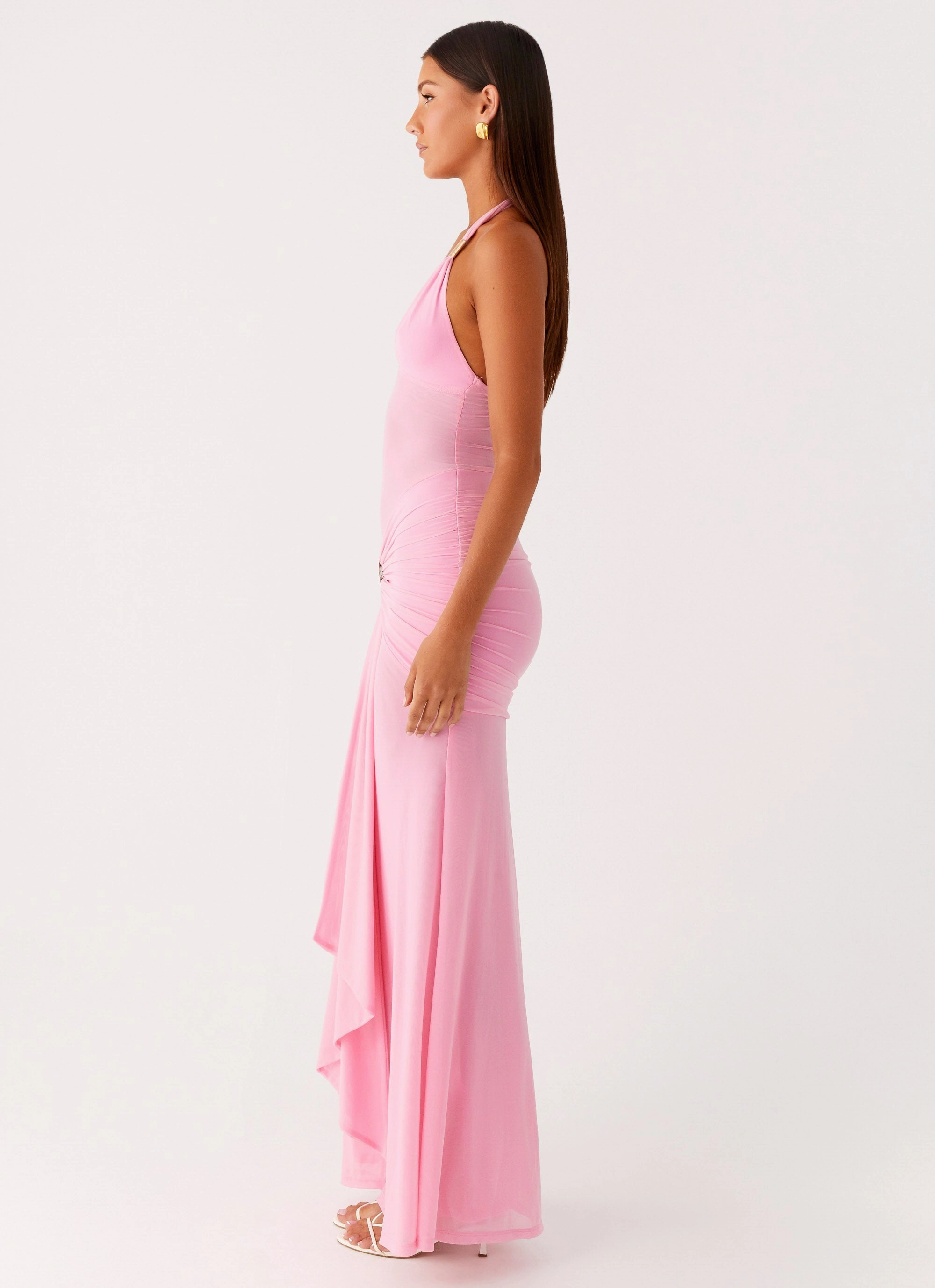 Miyah Halter Hardware Maxi Dress - Baby Pink