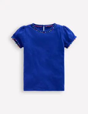 Minimalist fashion Simple Look Ali Puff Sleeve Pom T-Shirt-Bright Blue