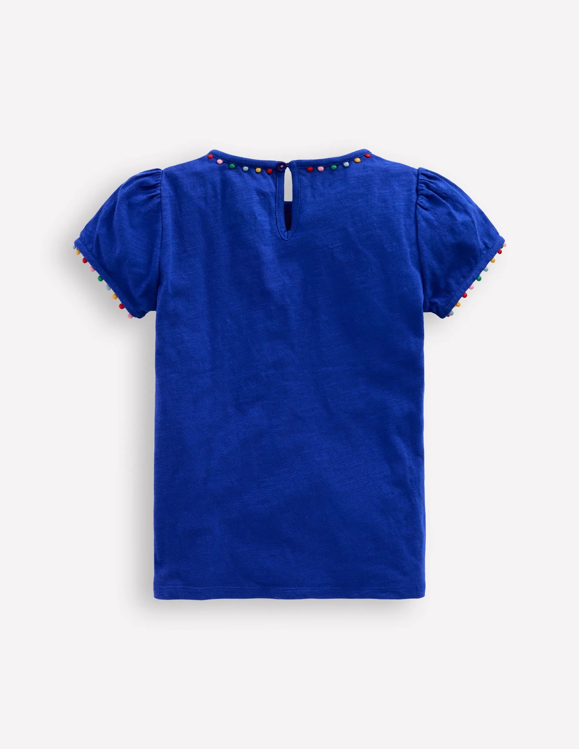 Ali Puff Sleeve Pom T-Shirt-Bright Blue casual outing Cozy and Light