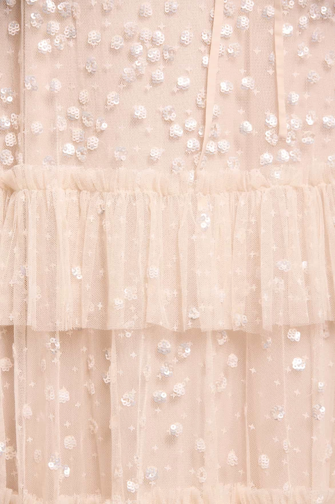 Leila Dot Tiered Cape Ankle Gown Minimalist feel