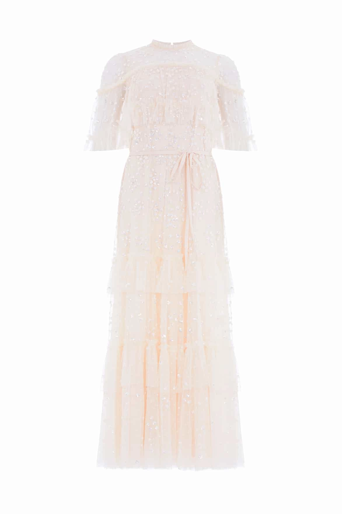 Leila Dot Tiered Cape Ankle Gown Natural Texture