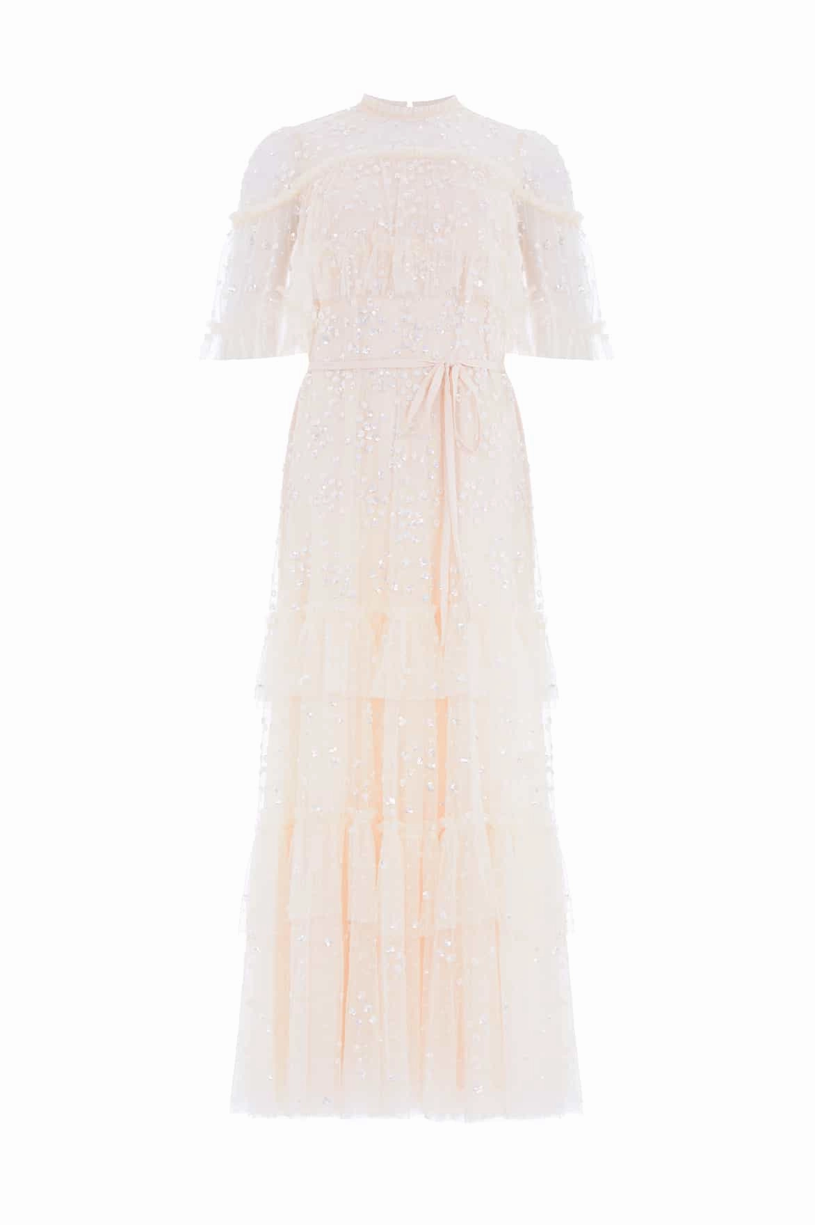 Must-have Leila Dot Tiered Cape Ankle Gown