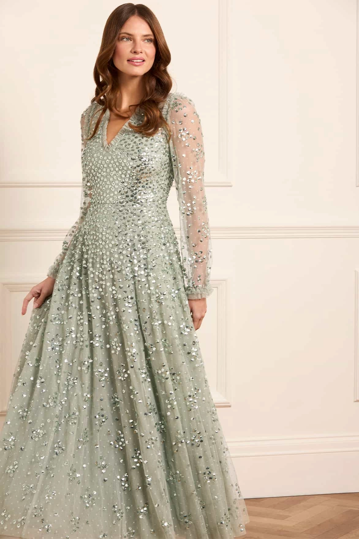 Leila Dot V-Neck Ankle Gown Designer-Label