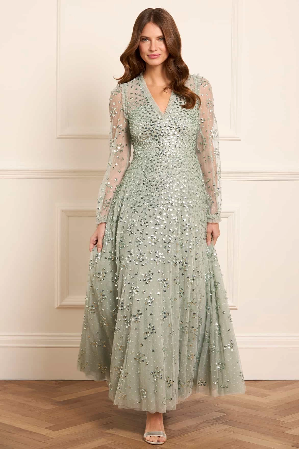 Classic Cut Leila Dot V-Neck Ankle Gown