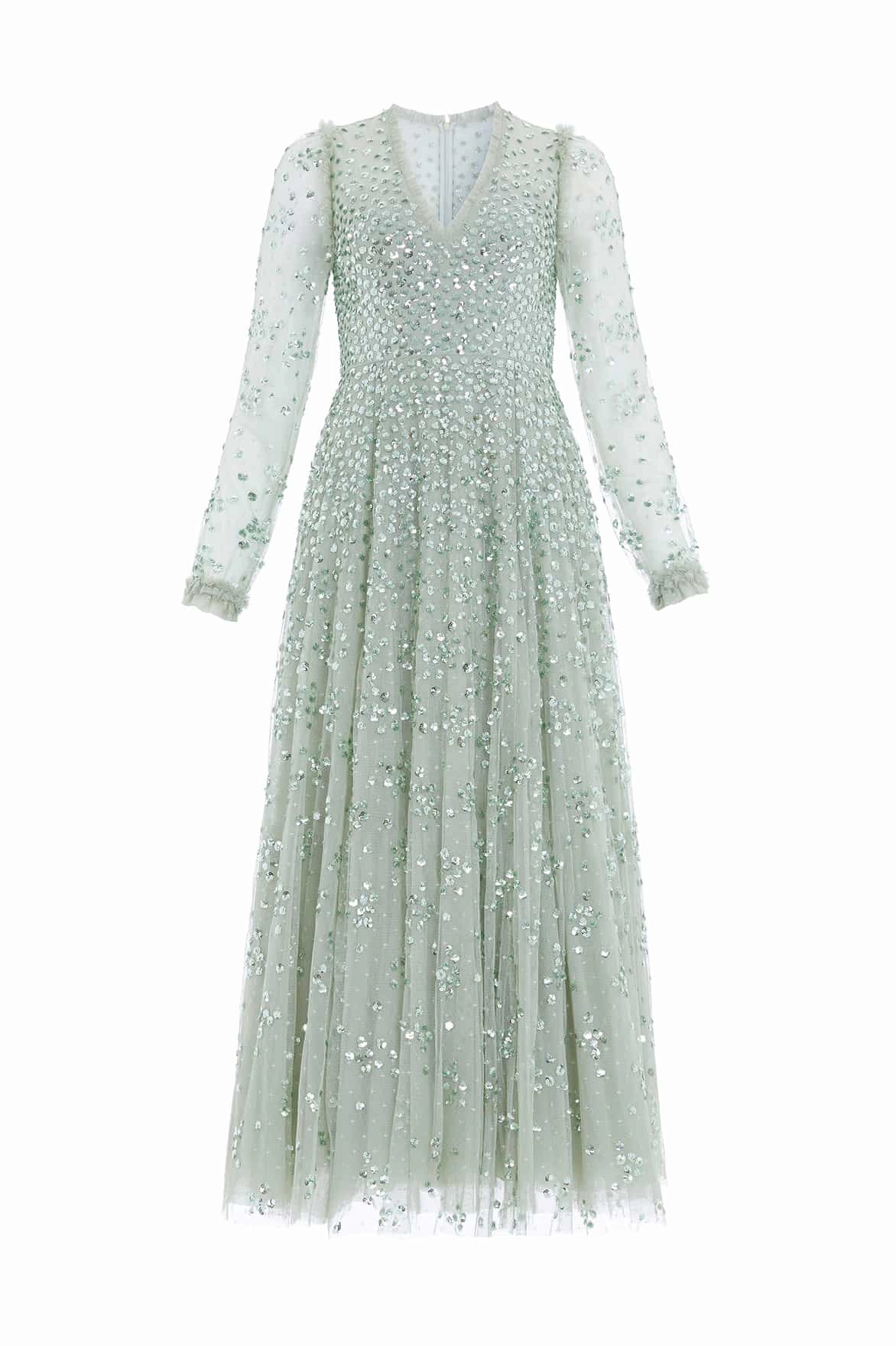 Trend-Inspired Leila Dot V-Neck Ankle Gown