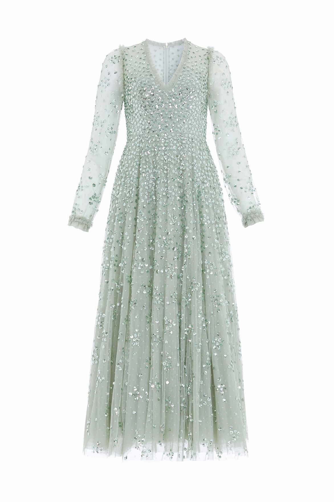 Earthy Hue Mid Season Leila Dot V-Neck Ankle Gown