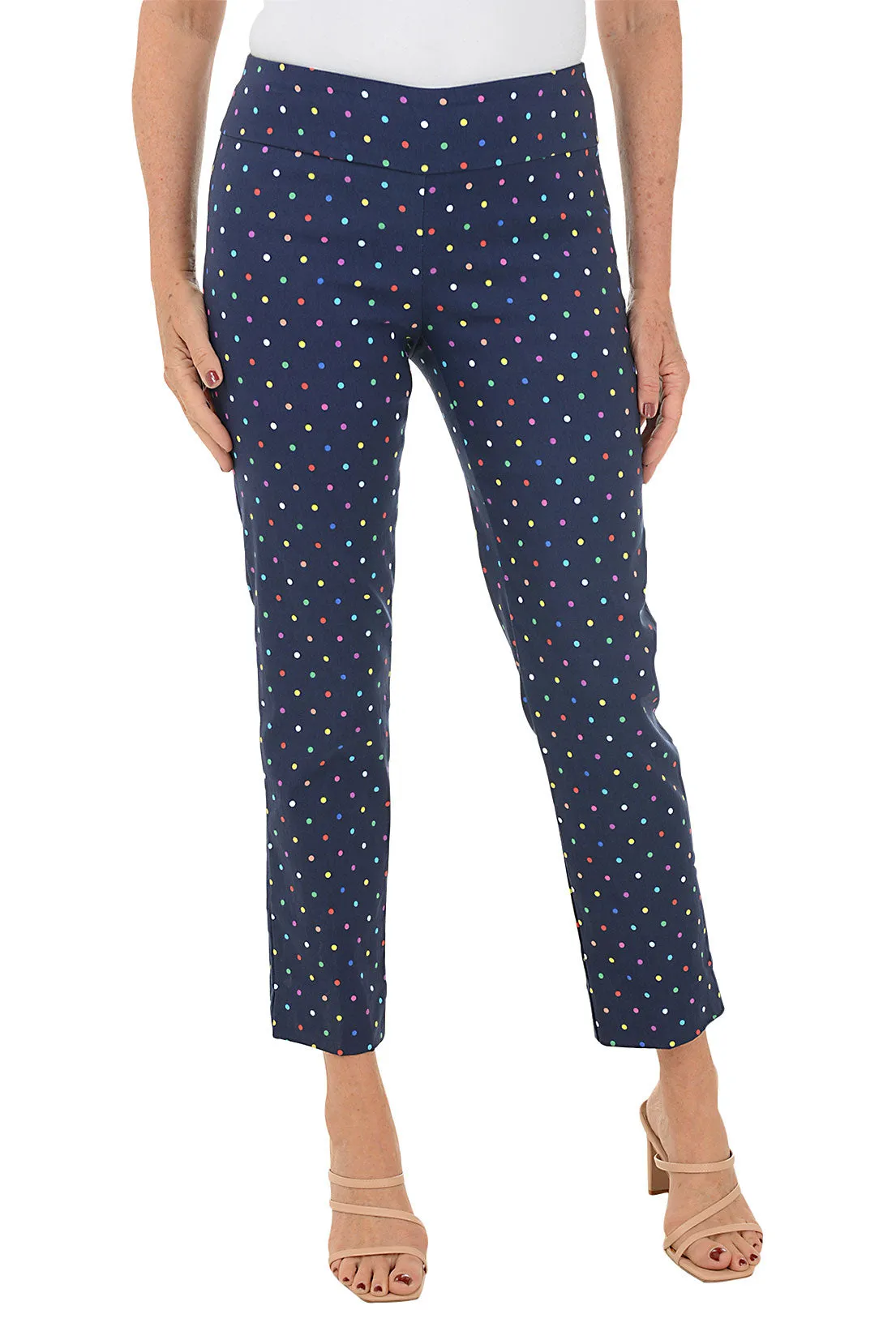 Petite Navy Rainbow Dots Pull-On Ankle Pant Body Ready Street Comfort