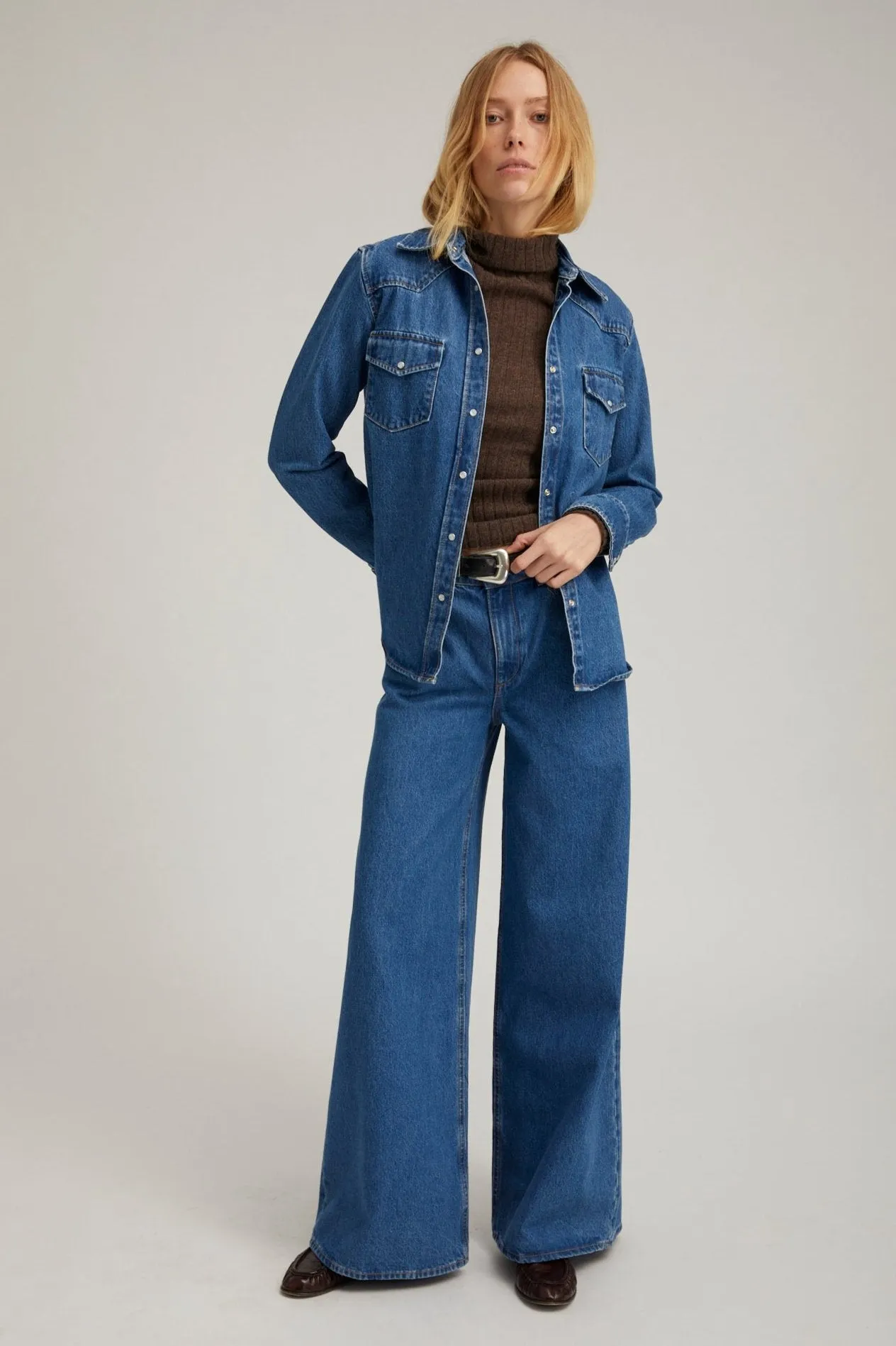 Coco Denim Western Button Down Heat Regulating Fabric Elegant Cut