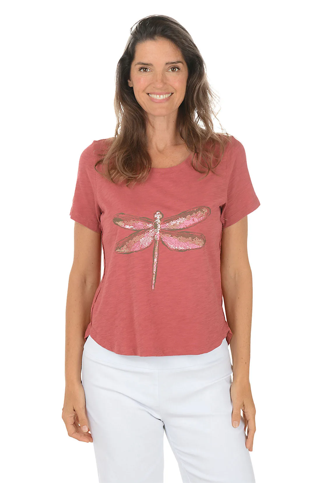 Garnet Dragonfly 100% Cotton Graphic Tee Non Restrictive Cut