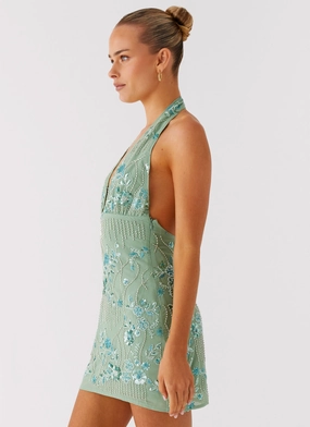 Monet Beaded Mini Dress - Mint