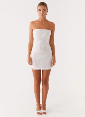 Moorey Beaded Mini Dress - White Silver