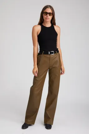 Soft Feel Comfy All-Day Moss Leather Straight Leg Trousers