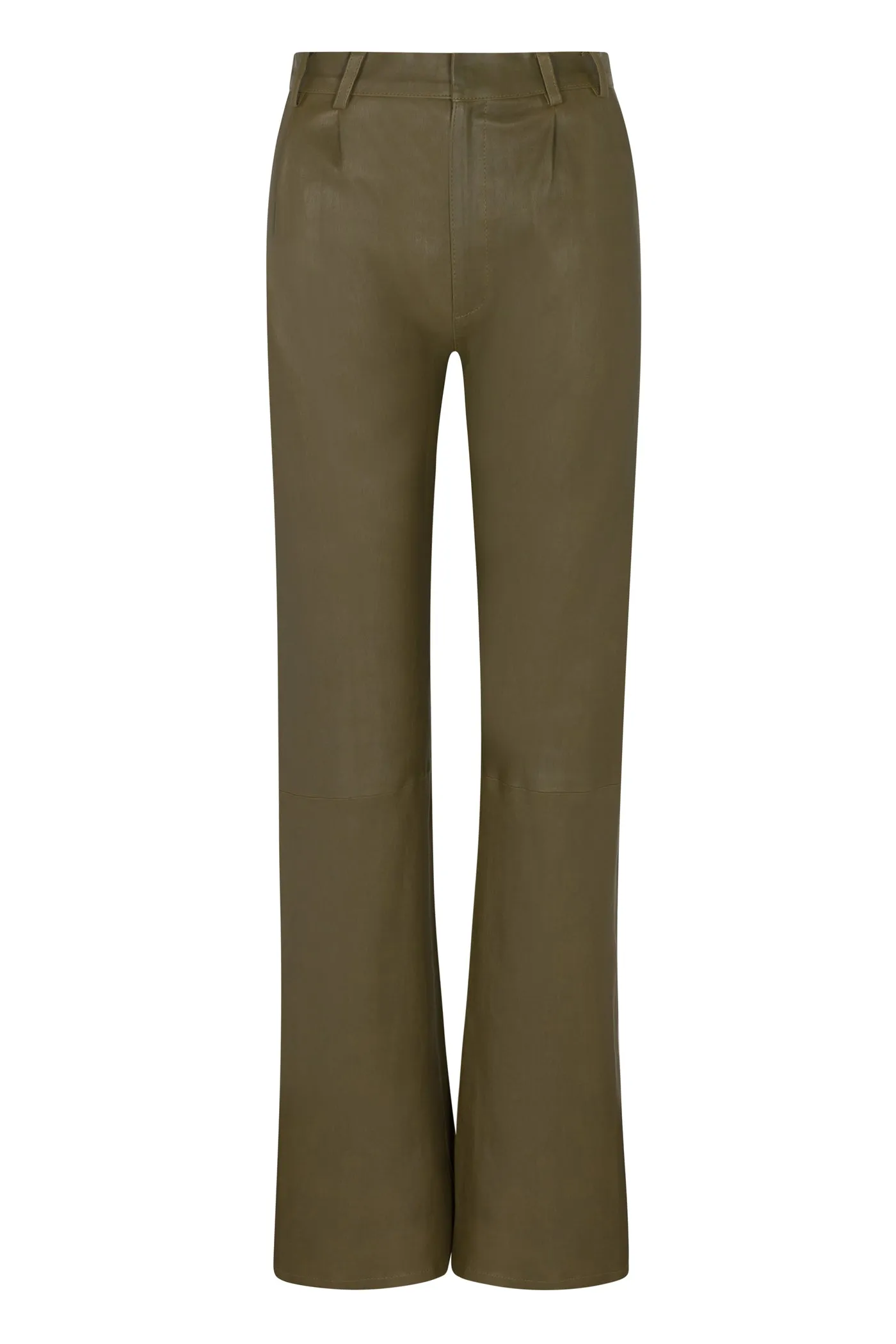 Moss Leather Straight Leg Trousers Sporty Vibe Soft Texture