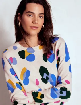 Lydia Cashmere Jumper-Warm Ivory, Leopard Reinforced Shoulder Seams