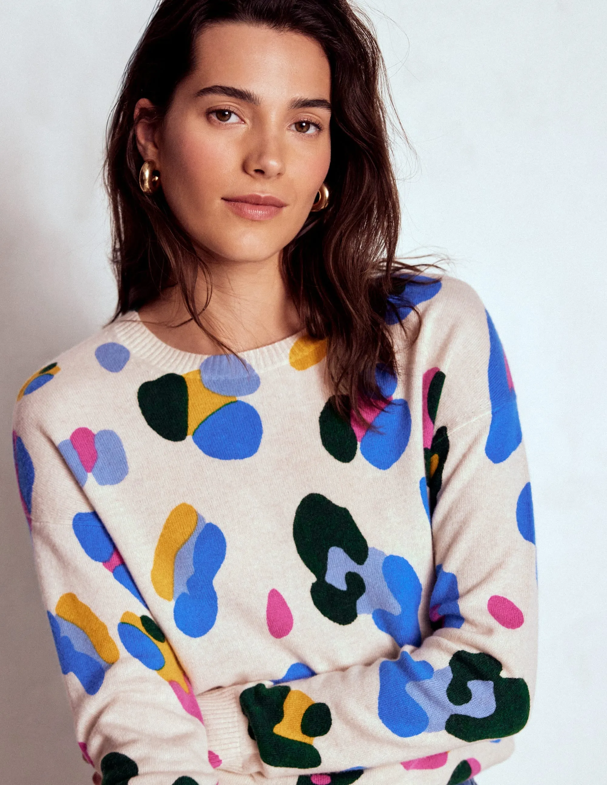 Lydia Cashmere Jumper-Warm Ivory, Leopard Reinforced Shoulder Seams