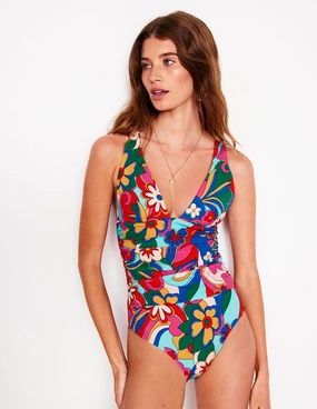 Mykonos Deep V Swimsuit-Multi, Blossomy Pop Adjustable Strap Tension Flexible Bonding Seams