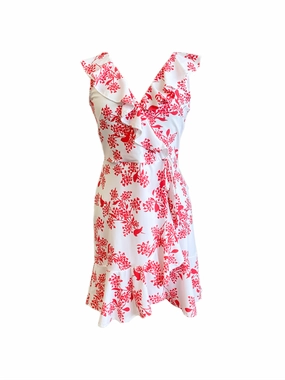 Naples Faux Wrap Dress Birds of Paradise Dark Coral Flattering and Effortless Comfy Detail