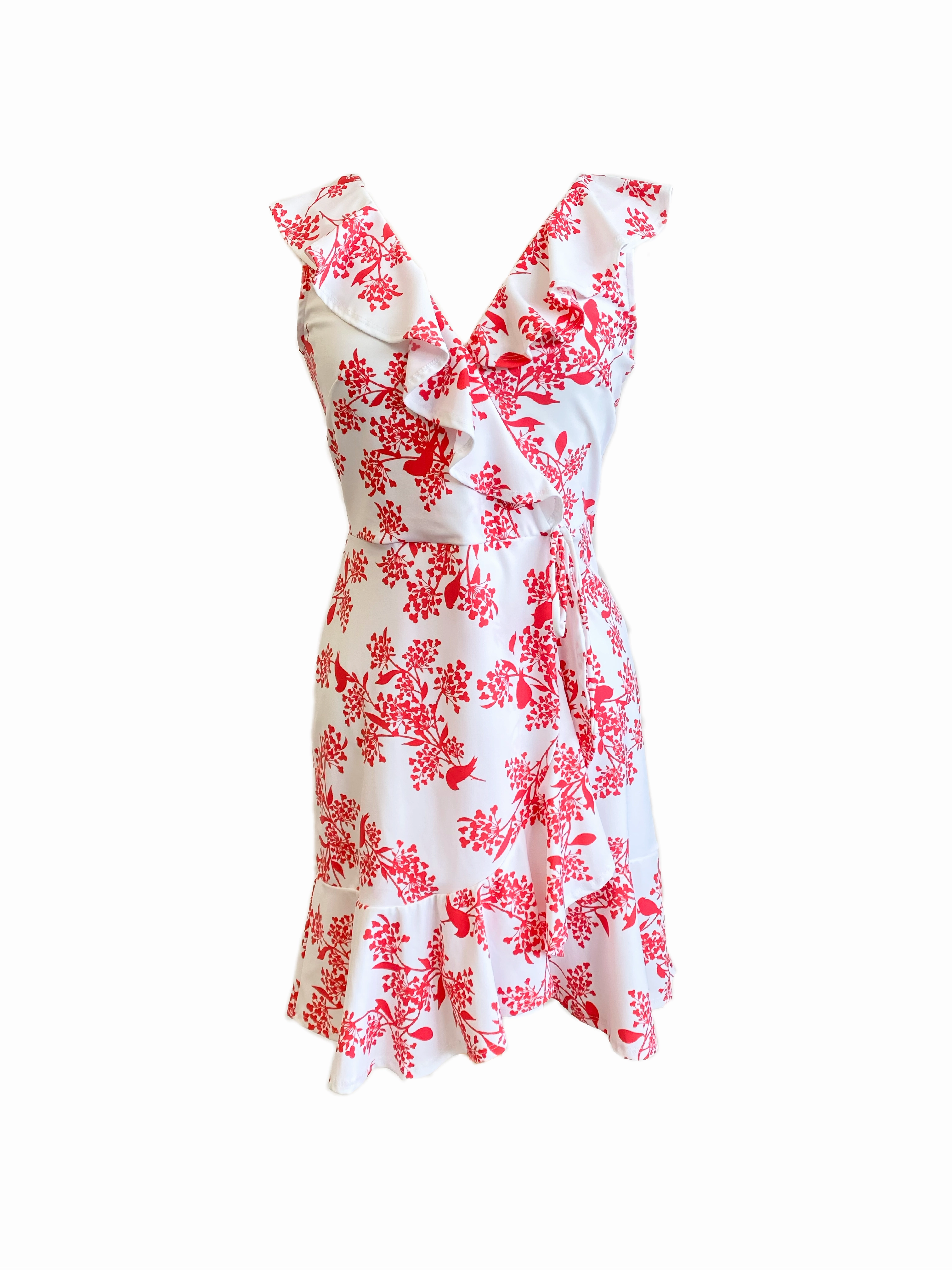 Sleek Comfort Fitted Shape Naples Faux Wrap Dress Birds of Paradise Dark Coral