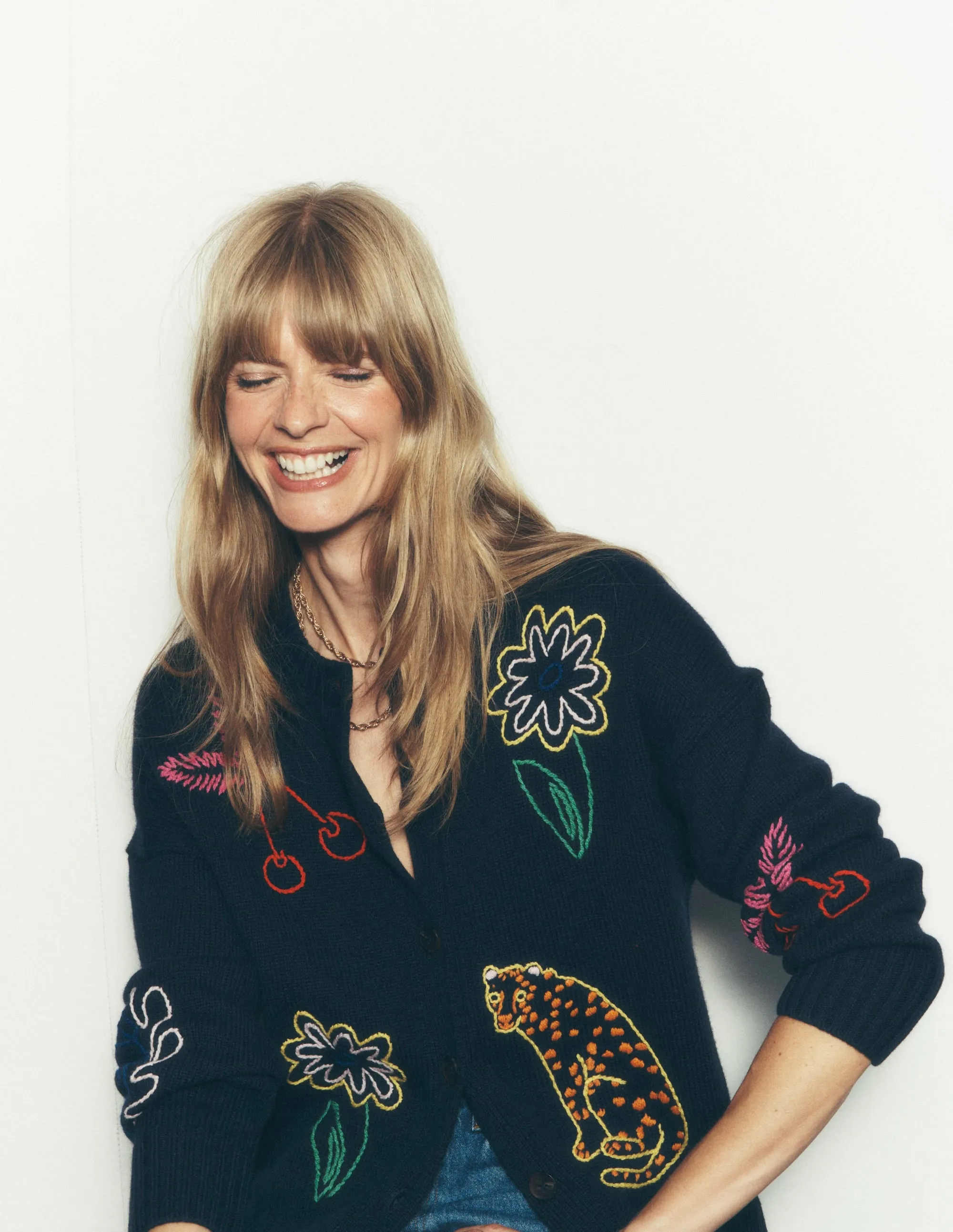 Natalie Embroidered Cardigan-Navy Embroidery LowImpact Dye Process