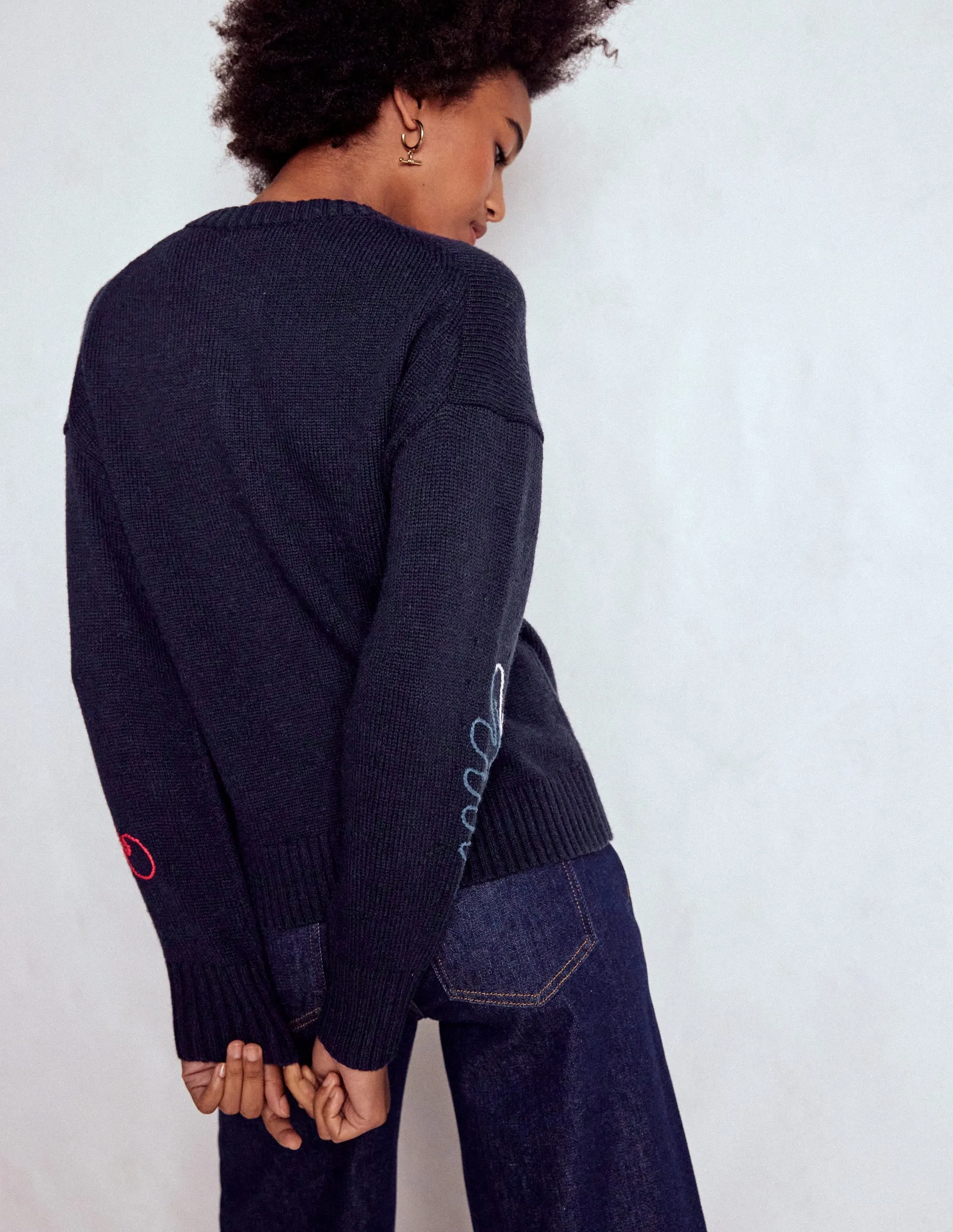 Natalie Embroidered Cardigan-Navy Embroidery Machine washable Home Casual Outfit