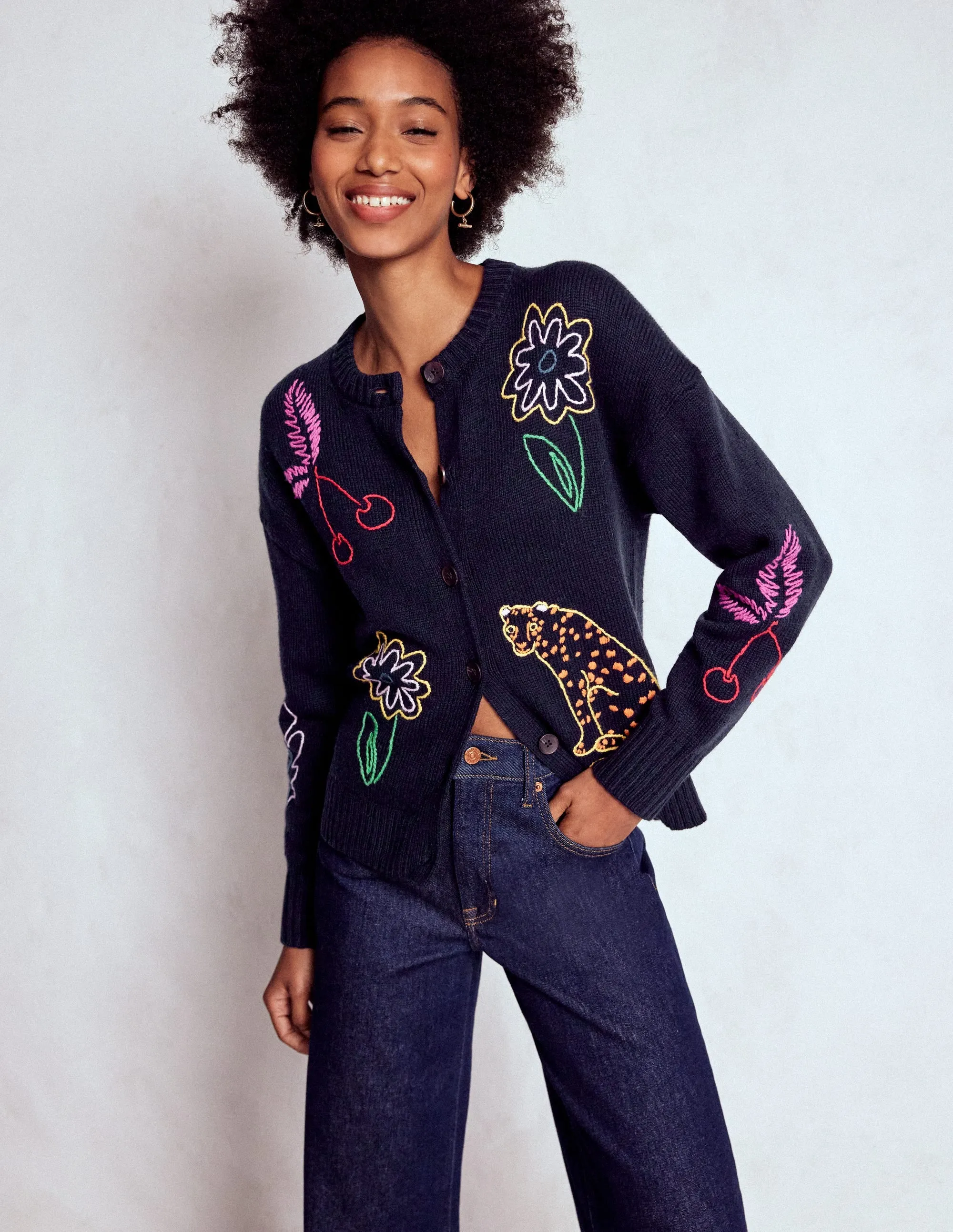 Natalie Embroidered Cardigan-Navy Embroidery Durable Reinforced Hems