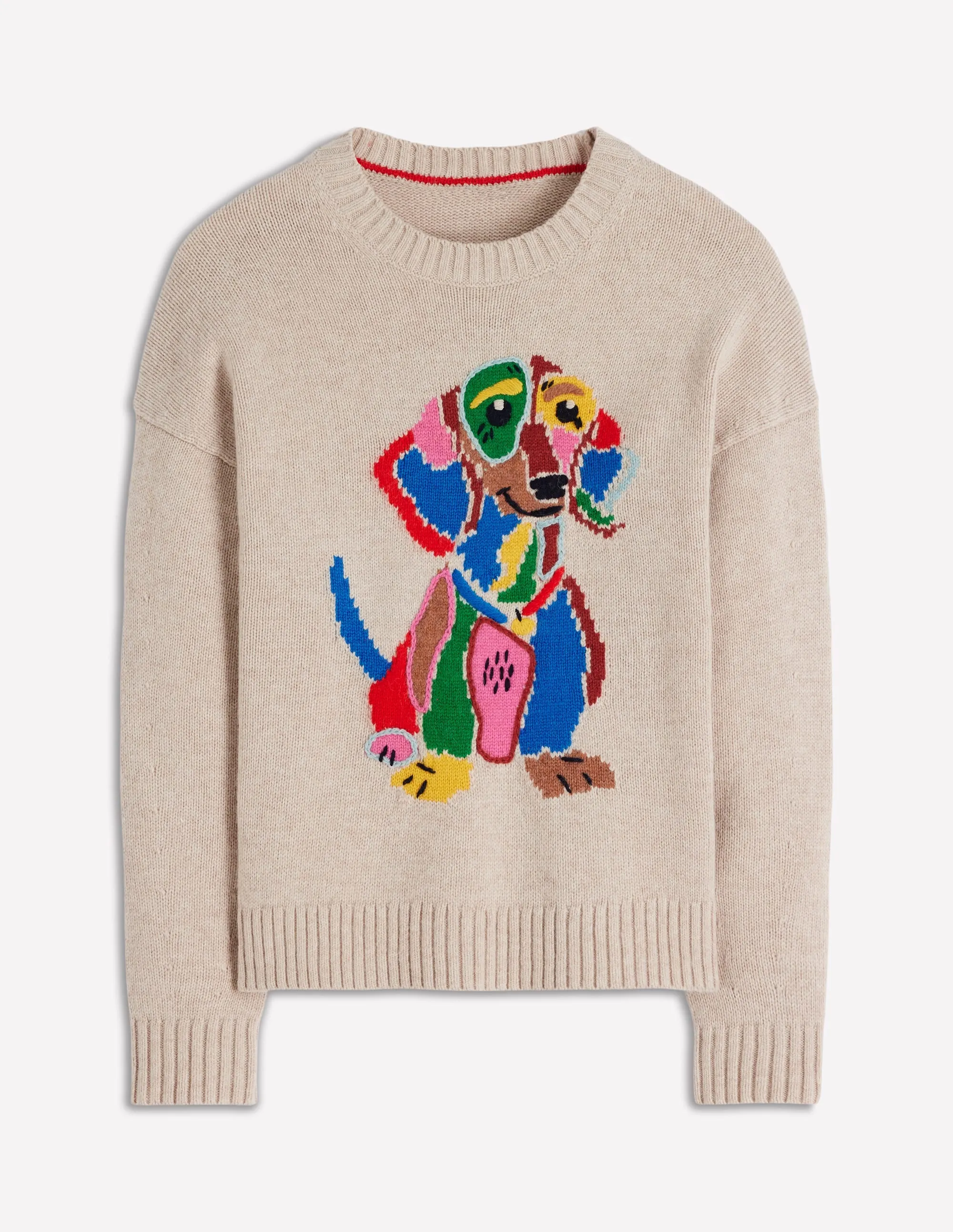 Layered Texture Natalie Embroidered Jumper-Oatmeal Melange, Daschund