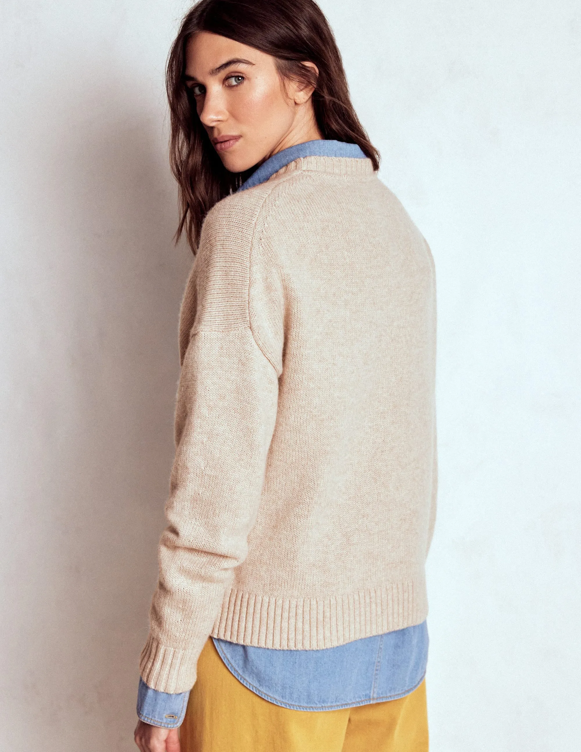 Soft Ribbed Texture Natalie Embroidered Jumper-Oatmeal Melange, Daschund
