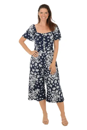 Work-to-Play Wear New York Navy Floral Square Neck Jumpsuit